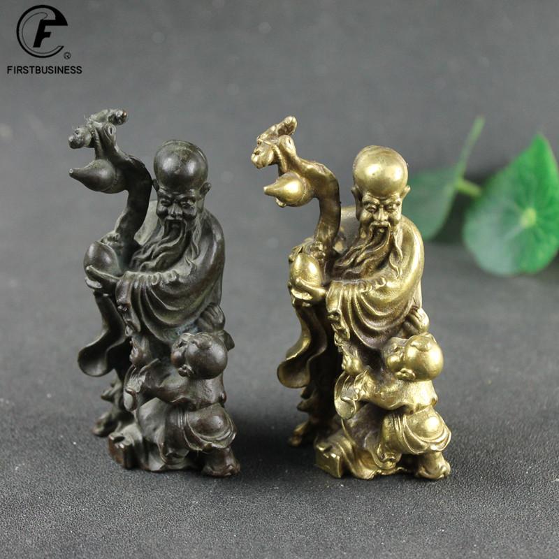 Antique Bronze Taoism LIFE Gods of Blessing Wealth Longevity Statue Pure Copper Buddha Figurines Ornaments Feng Shui Home Decor