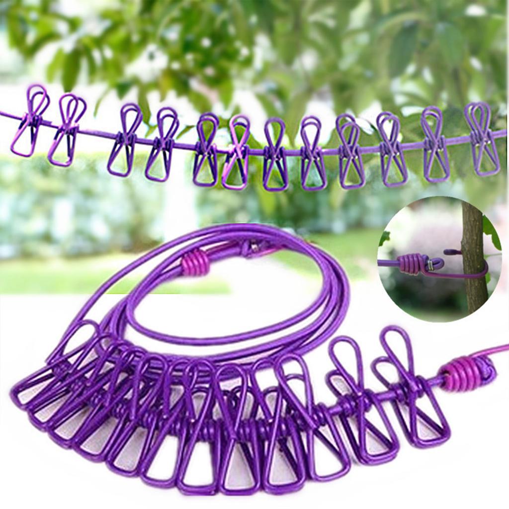 Portable Outdoor Clothesline With 12 Clip Hanging Laundry Drying Rope Retractable Travel Clothesline for Camping Travel