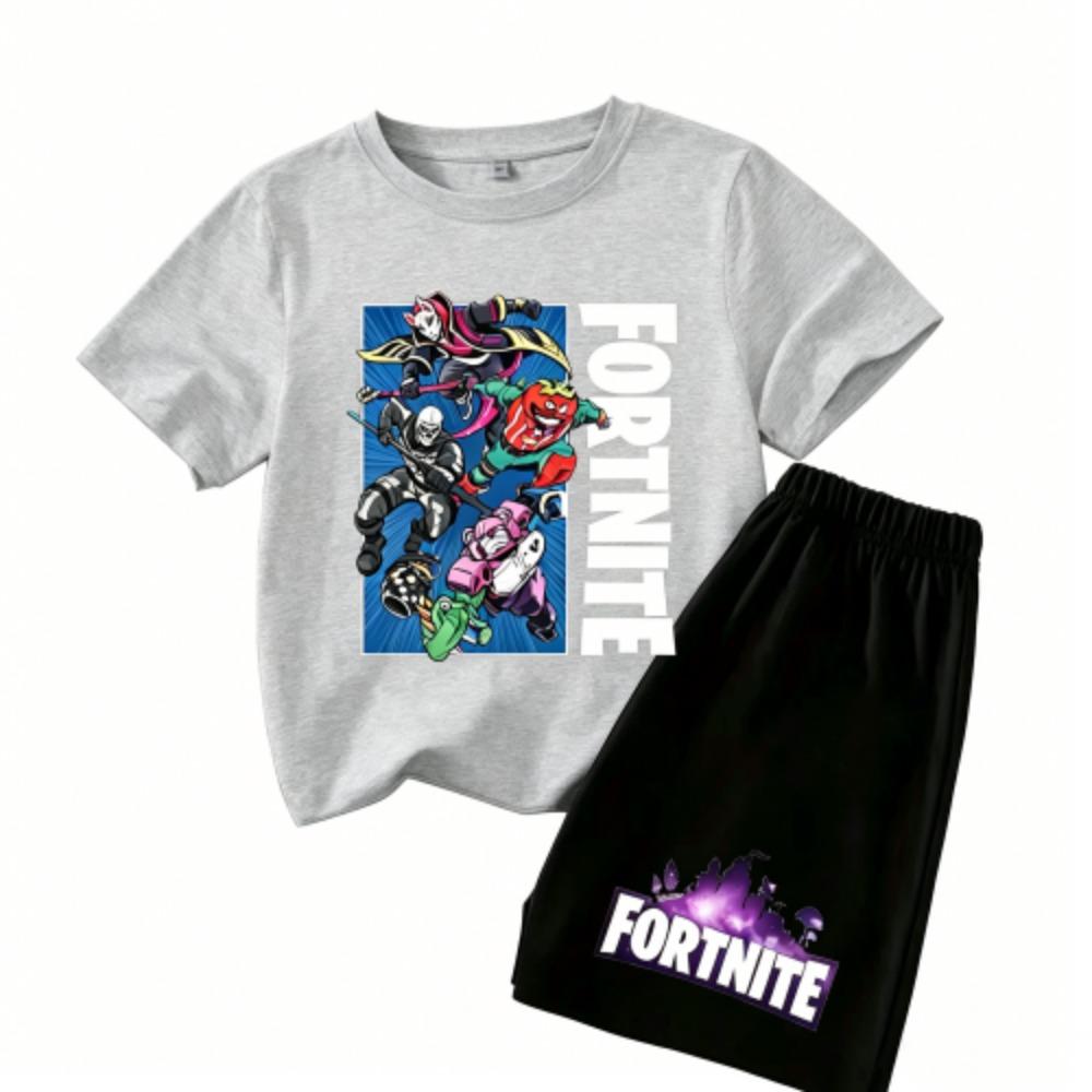 Anime Game Fortress Print Outdoor Street Kids T-shirt and Shorts Summer Home Casual Outfit Boy and Girl's Sports Set