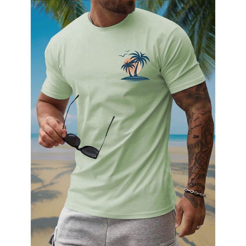 Sommer Freizeit Farbverlauf Kurzarm Oberteil Hawaiianische Herrenmode T-Shirt Outdoor Strandshorts Zweiteiliges Set
