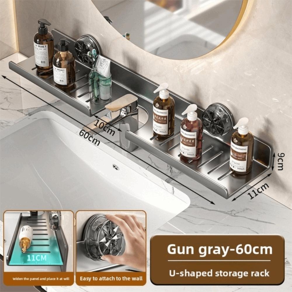 Wall Mounted Suction Cup Storage Shelf Waterproof Washbasin Countertop Shelves  Makeup