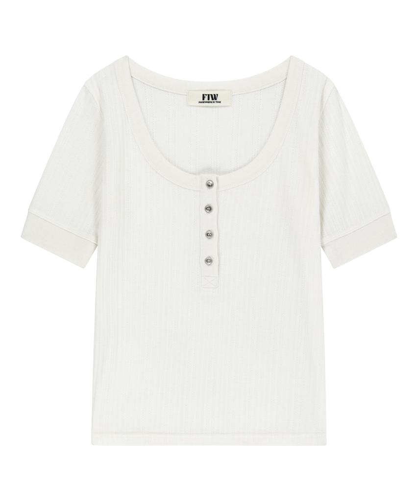 Podeowedeo Deep U-Neck Contrast T-Shirt (Ivory)
