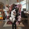 Calico Cat and Flowers,pattern Flannel Blanket, High quality Comfortable for All Seasons, Home Decor, Warmth and Comfort, Perfect for Gifts.