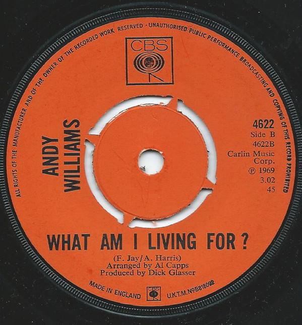 7inch Record ANDY WILLIAMS - A Woman's Way 4622 CBS 1969 UK Jazz Used