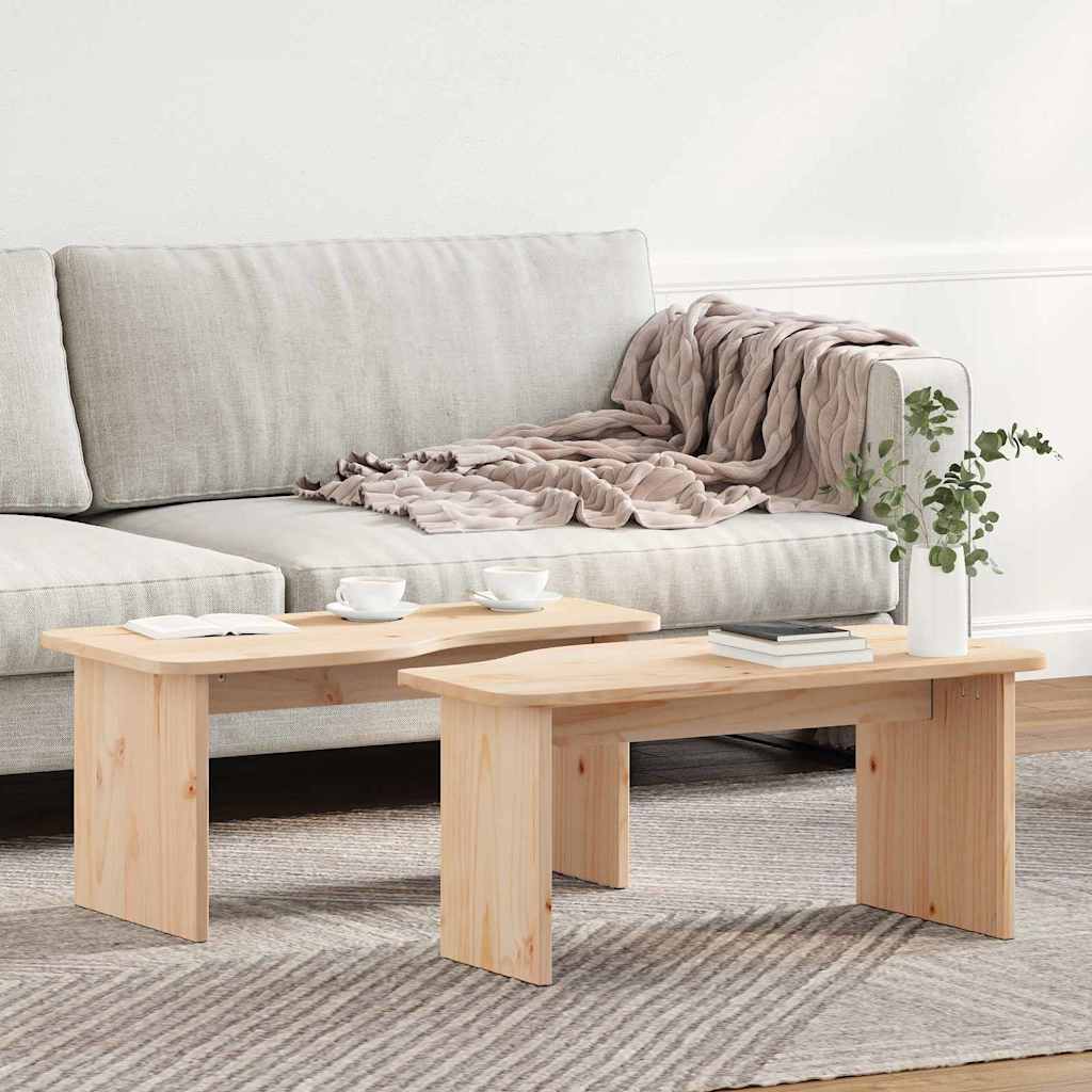Coffee Table Set 2 pcs Natural Solid Pine Wood