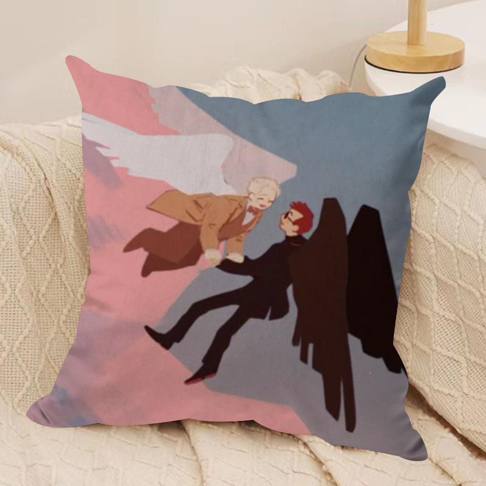 Tv GGood Omens Cushion Cover Silky Short Plush DoubleSided Printed Pillow Case for Sofa All Seasons Home Decor Gift