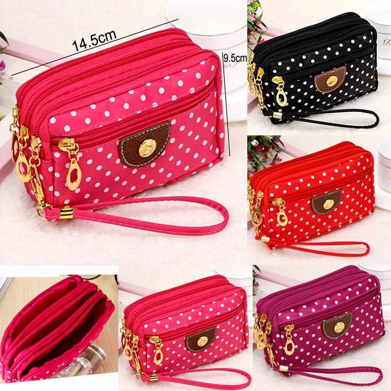 Fashion Women Wallets Small Handbags Canvas Dot Lady Zipper Moneybags Clutch Coin Purse Pocket Wallet Cards Holder Wristlet Bags KTB