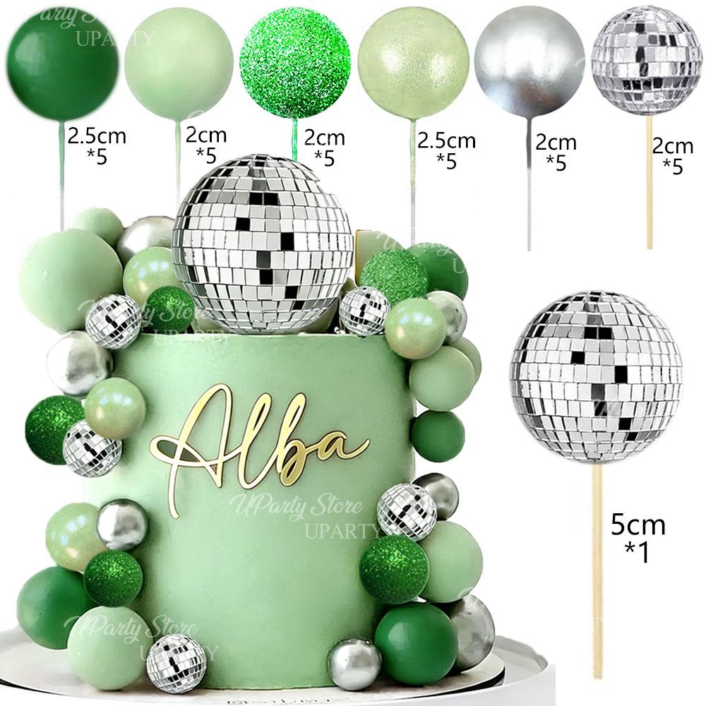 31pcs Disco Balls Cake Toppers Pearl Glitter Pink Cake Balls Mirror Disco Balls Cake Decoration for Birthday Wedding Party Decor 5