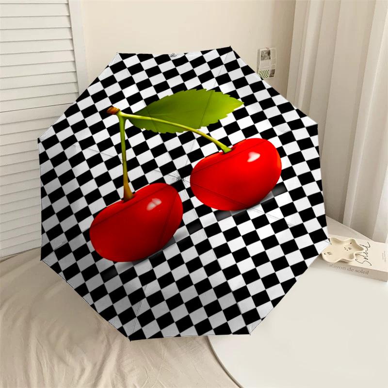 

1PC cherry checkerboard Automatic Open/Close Umbrella with Windproof, 8-Rib Sturdy Canopy, Durable Ribs, Fashionable Design1327A