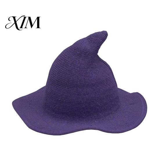 Vintage Pointed Witch Hat Women Hat, Foldable Wide Brim Knitted Cap, Halloween Cosplay for Autumn Winter, Themed Party Costume Accessory Sun