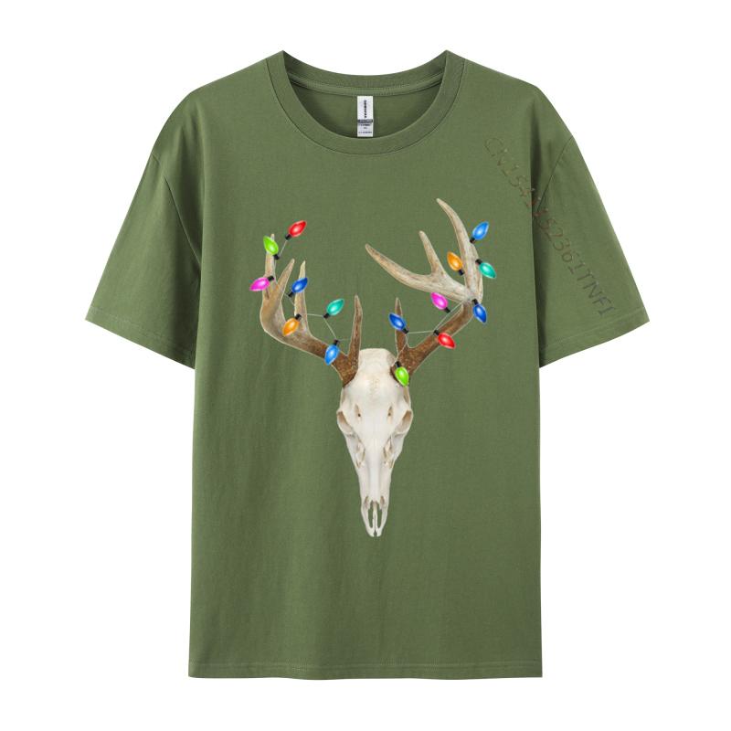

Deer Skull Hunting Christmas Whitetail T-Shirt Cotton Top T-Shirts For Men Normal Tops Shirts Prevalent Slim Fit 4XL