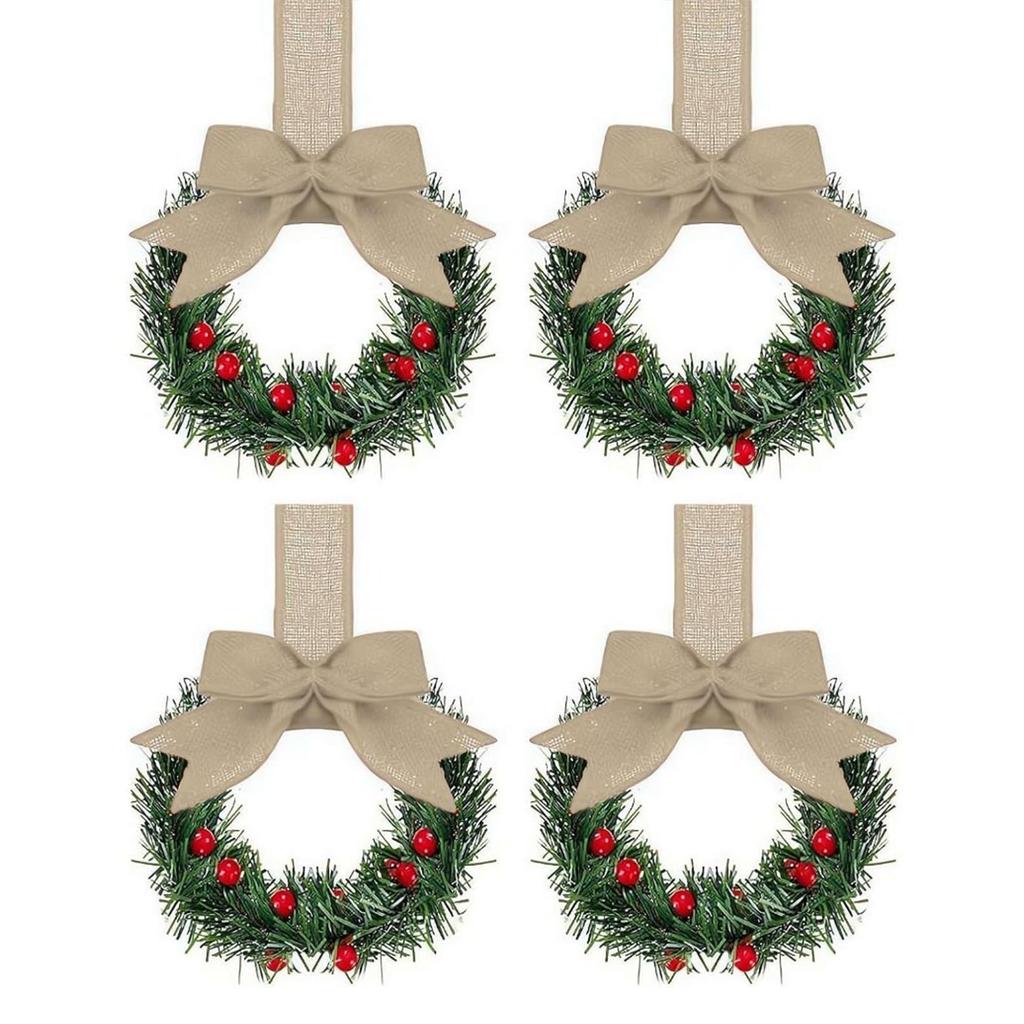 For Christmas Mini Window Wreaths Red Berry With Bowknot Farmhouse Wreath For Kitchen Cabinet