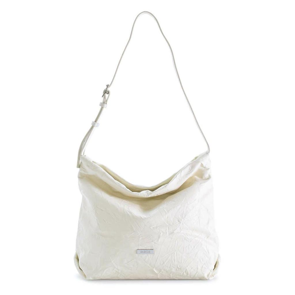 Barcos Wrinkled Square Shoulder Bag, Soft Cowhide Leather, Stylish, Fits B5 Size, Women's, White