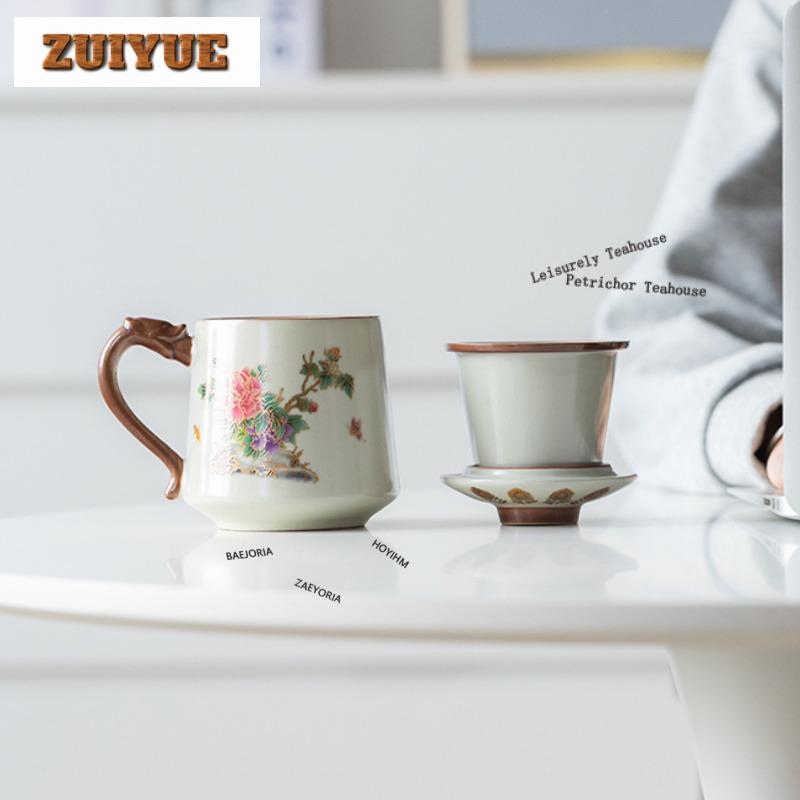 350ml Peacock Ceramic Filter Tea Separator Cup Handmade Tea Mug With Infuser Tea Maker Office Water Cup Tea Services Gift Craft