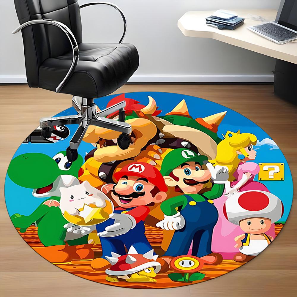 1pc Super Mario Bros Chair Carpet for Office Non-Slip, Soft & Comfortable, Carpet for Office, Gaming, Lightweight Round Floor Mat