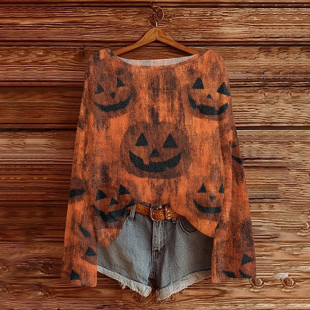 Womens  Fall Sweaters Long Sleeve Print Tops Pullover Sweaters Loose Dressy Casual Basic Clothes
