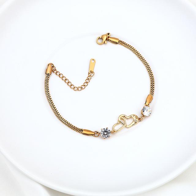 

Милый романтический браслет с двойным сердцем и стразами из нержавеющей стали, браслет-цепочка в виде змеи для женщин, элегантный подарок на юбилей, ювелирные изделия