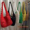 Solid Color Crochet Tote Bag Braided Beach Bag Cute Knitted Shoulder Bag  Outdoor