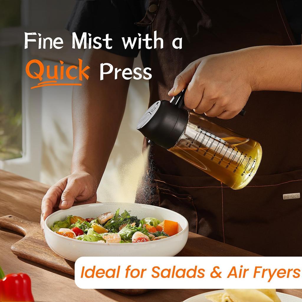 16oz/470ml Glass Olive Oil Sprayer for Cooking - 2 In 1 Olive Oil Dispenser for Kitchen Gadgets, Air Fryer, Salad, and BBQ