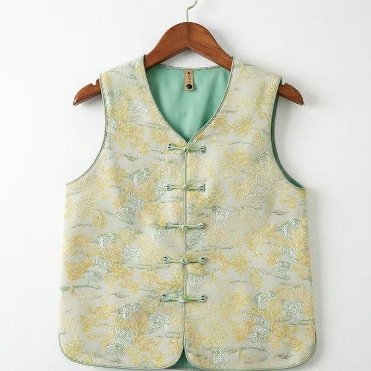2026 Jacquard Chinese Style Retro Frog Button Sleeveless Vest L