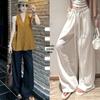 Maternity High-Waisted Wide-Leg Linen Pants – Summer Ice Silk Sun Protection Style