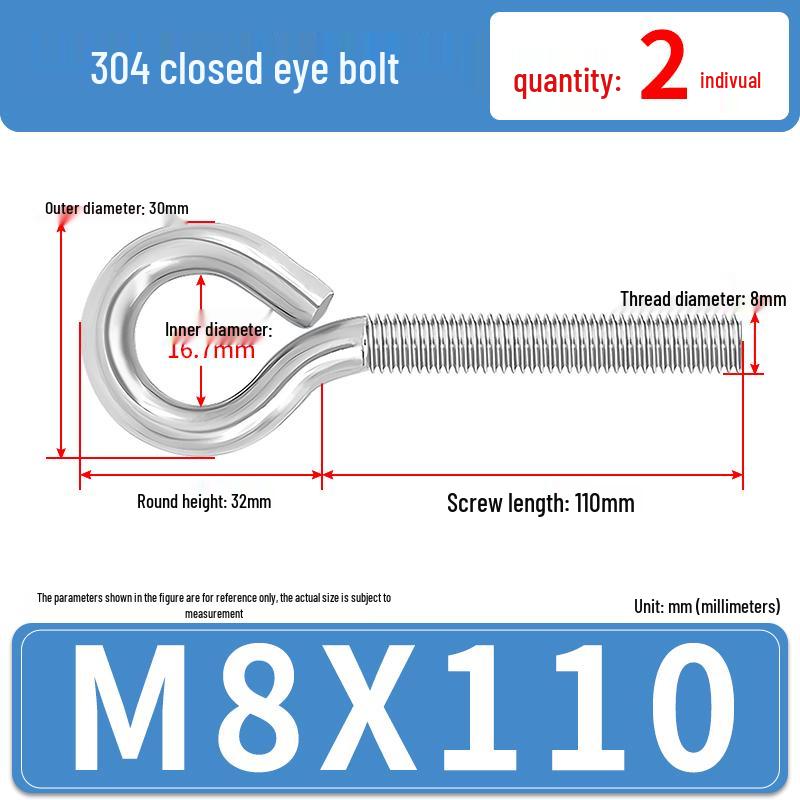 304 Stainless Steel Eyebolt with Ring Hook – Machine Thread Closed Eye Bolt (M4 M5 M6 M8)