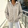 Women's Casual Loose Fit Printed -Lined Hooded Zip-Up Cardigan