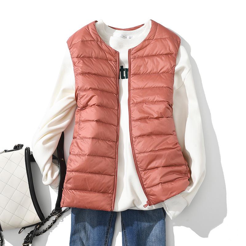 Women's Lightweight Sleeveless Down Vest: Short Round Neck, Autumn/Winter, Plus Size.