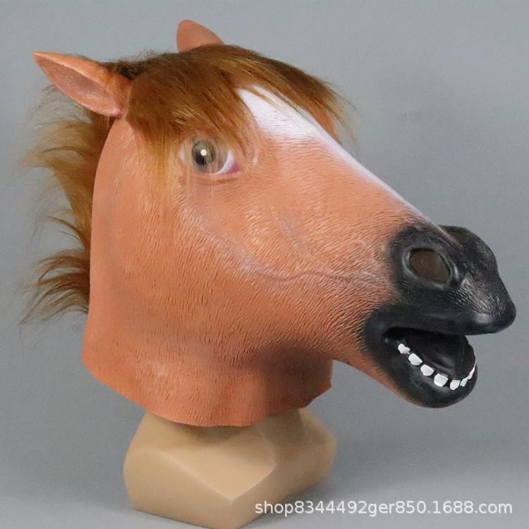 Horse head mask Animal headgear Halloween latex mask funny and quirky live performance Cosplay Props Brown horse