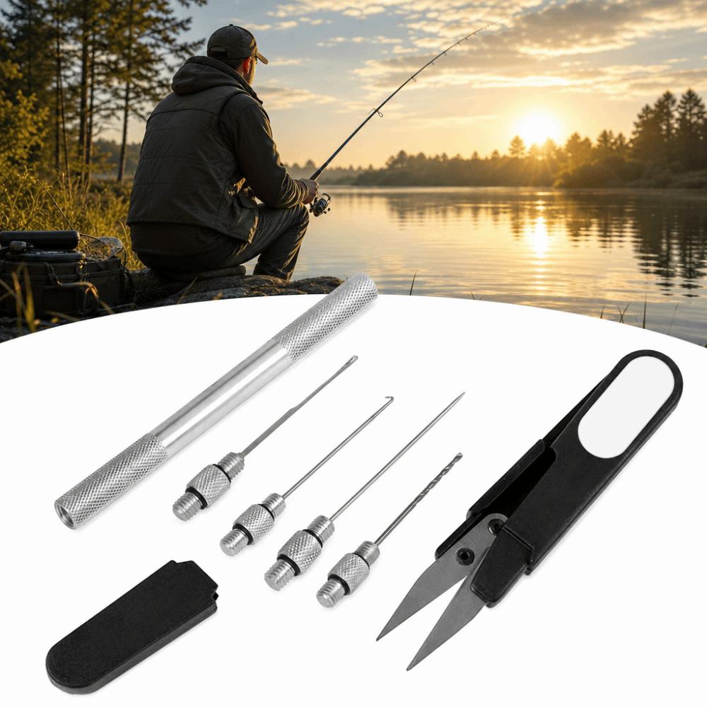 Secure Grip Fishing Bait Needle with Line Scissors Bait Drill Stringer Bait Needle Kit  for Pellets