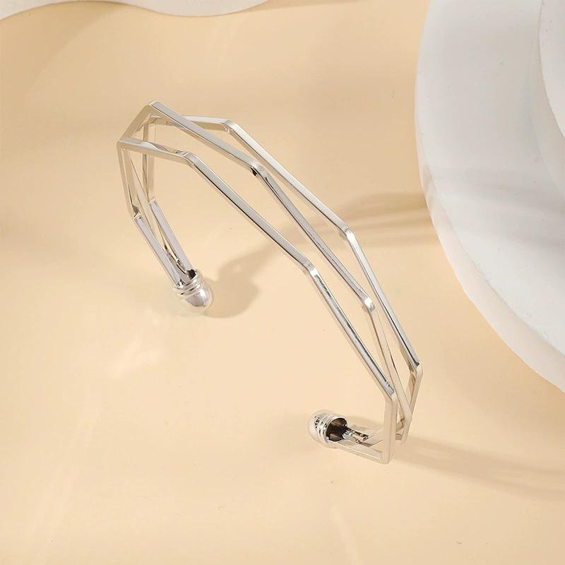 New Three-Layer Geometric Three-Dimensional Metal Smooth Surface Simple And Versatile Fashion Opening Adjustable Bracelet Bracelet Women