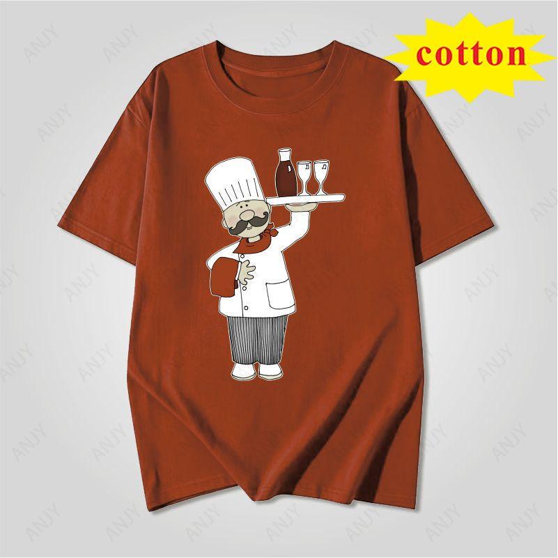 Fun Food Style Chef Printed Tshirt Simple Cartoon Style Summer Casual And Comfortable Short Sleeved Top