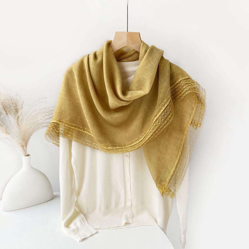 Solid color square scarf Spring and autumn thin lace cotton and linen square scarf Silk scarf Women's vacation beach towel Sunscreen shawl
