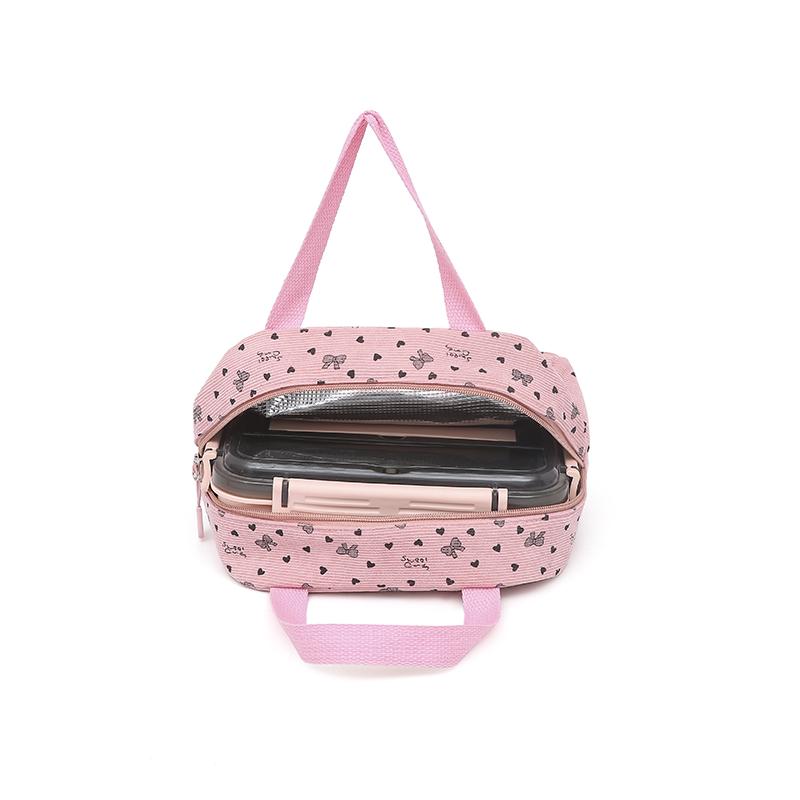 Three-Piece Backpack Set Bow Printed Corduroy Large Capacity Handbag Multi-Functional Backpack with Lunch Bag Pen Bag