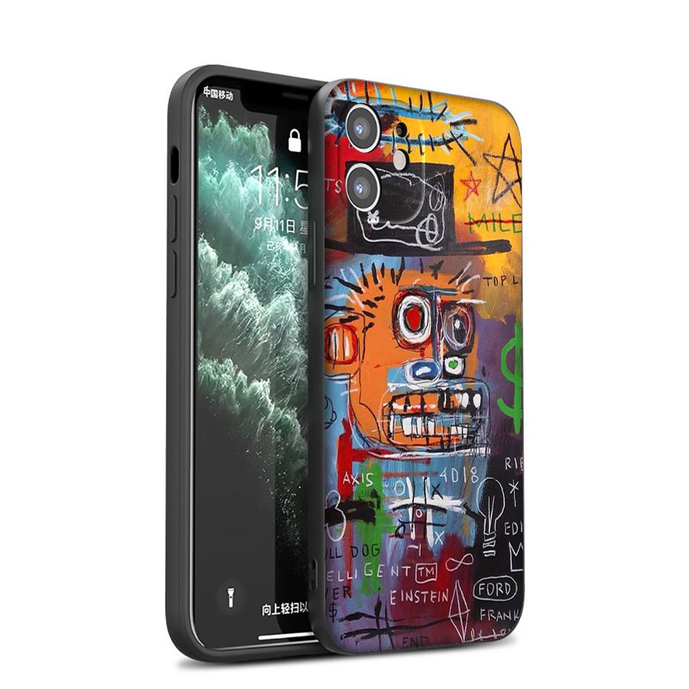 GX103 Jean Michel Basquiat Silikon-Softhülle für iPhone 13 12 Mini 11 Pro XS Max XR X 8 7 6 6S Plus 5 5S SE 2020