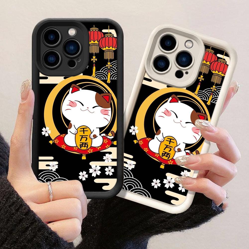 JT212 Cute Fortune Cat Cartoon for iPhone 17 16 15 14 Pro Max Samsung S26 S25 Ultra A17 A16 A07 A56 A15 A06 Xiaomi 15T Redmi 15c 14C Soft TPU Case