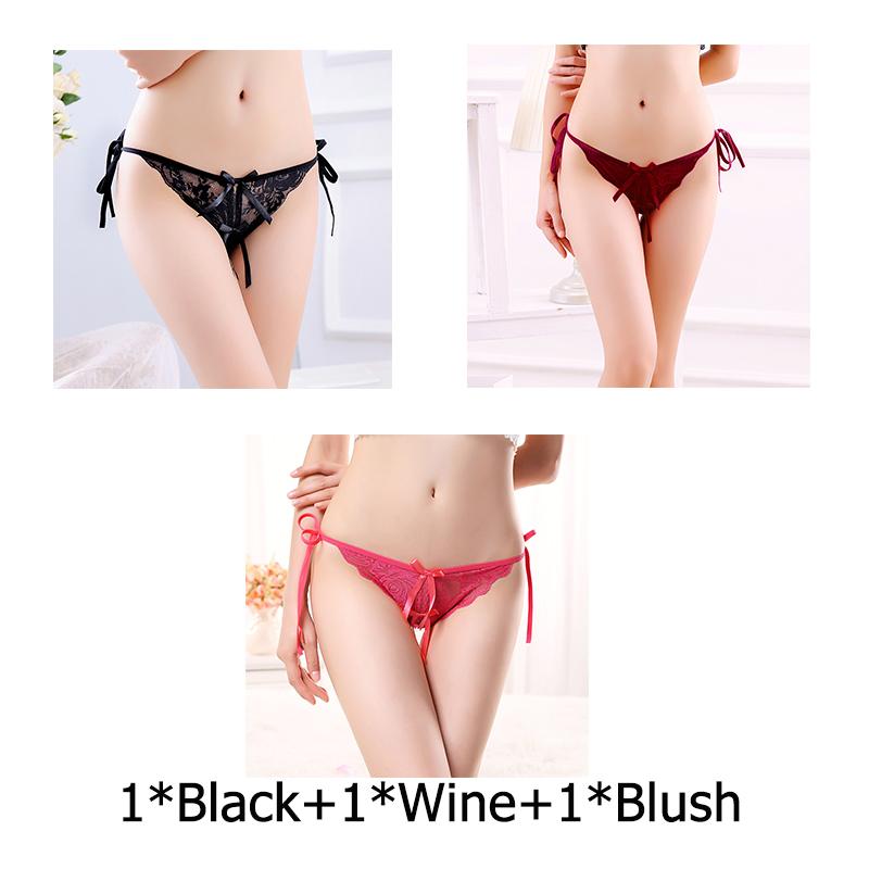 Sexy G-string T Panties Female Underwear Lace Thongs Women's Pants Sexy Pearl panties Erotic Women Crotchless panties plus size