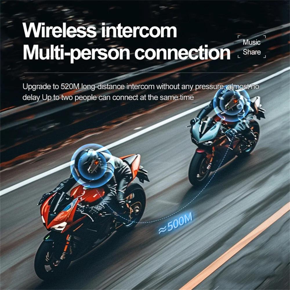 500m Motorcycle Intercom Helmet Headset 1000mah V5.3 Bluetooth Wireless Interphone Waterproof Intercomunicador Speaker Earphone