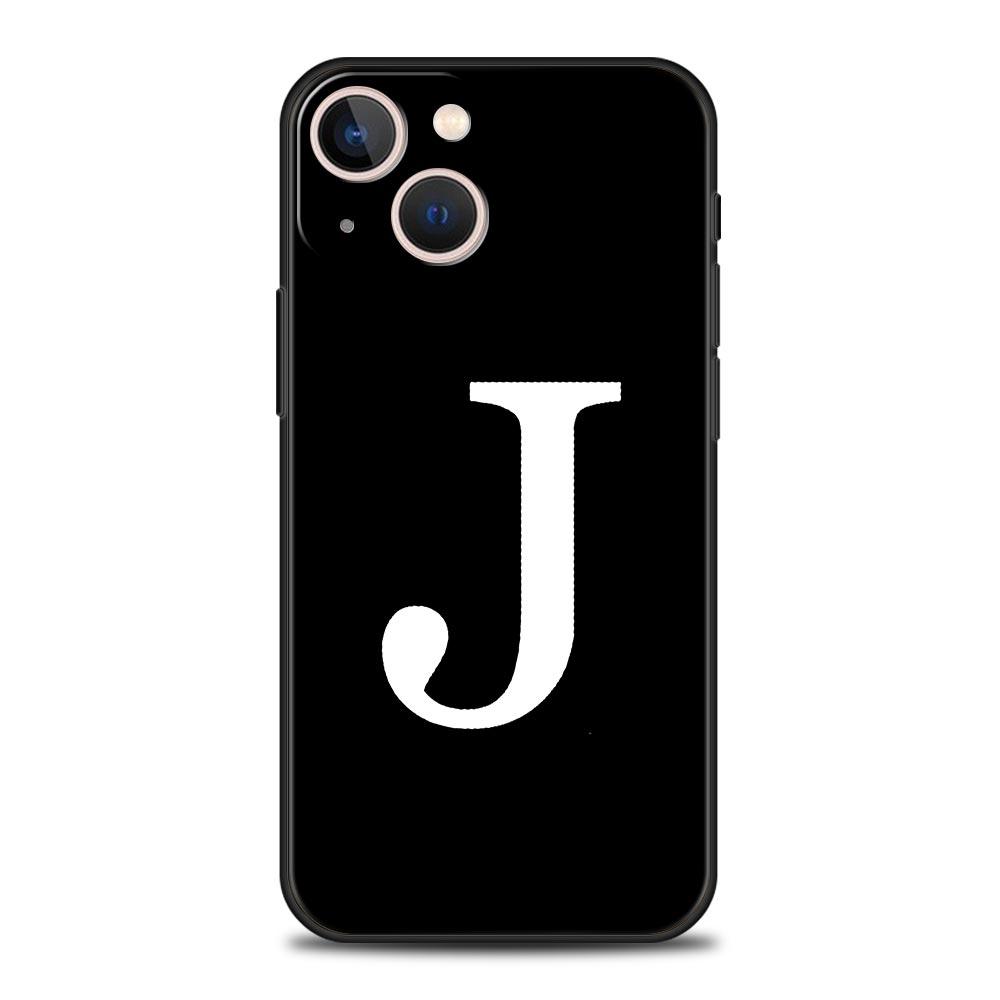 Luxury Phone Case For Apple iPhone 11 15 14 Pro MAX 12 13 7 8 Plus X XR XS MAX SE Black Cover Funda Initial Letter A Z Fashion
