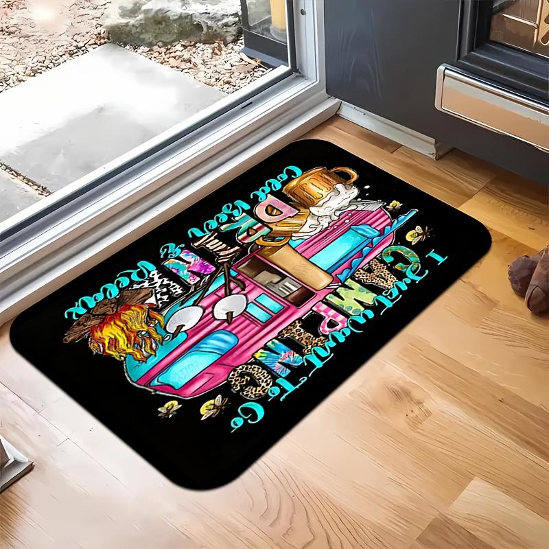 

1pc Happy Camper Rug – Pink Van Design, Soft Mat for Entryway, Outdoor, Indoor Decor door mat entrance 40x60cm16x24in 40x60cm16x24in