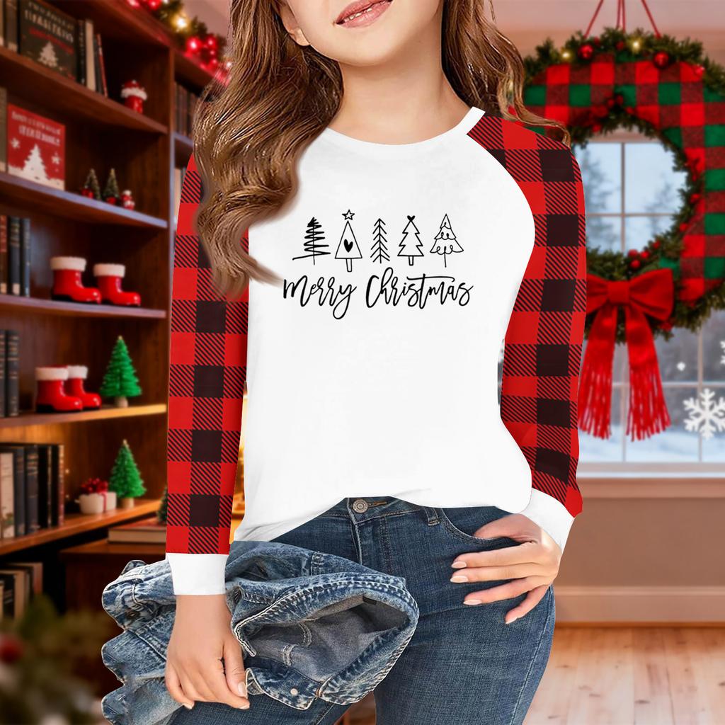 Lányok Hosszú Ujjú Karácsonyi Nap Pólók Gyerekek Őszi Felsők Kereknyakú Alap Pólók 5-14É