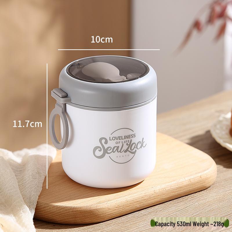 

304 Stainless Steel Insulated Breakfast Cup with Lid and Spoon - Portable for Oatmeal, Milk, or Porridge. Perfect for Students and Office Workers.