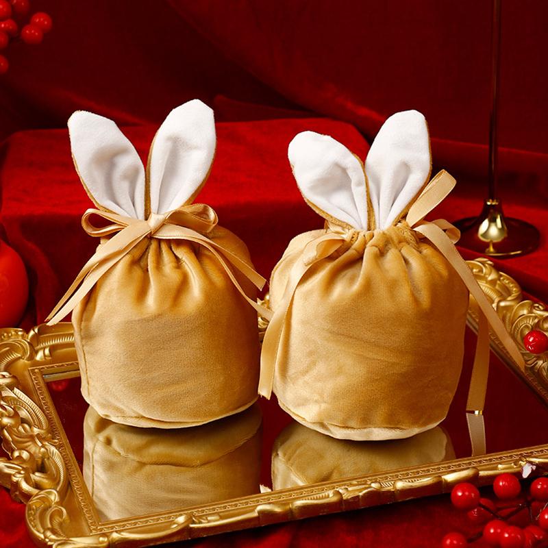 Easter Rabbit Ears Candy Bag Cute Bunny Velvet Draw Rope Candy Bags Gift Packing Bags Wedding Birthday Party Jewelry Organizer