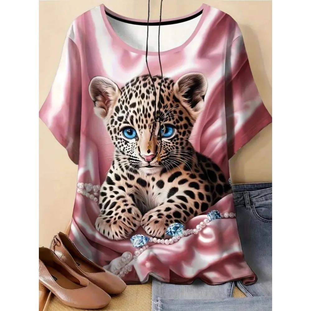 Ladies Fashionable Comfortable T-shirt Interesting Animal Patterns Loose Breathable Large Size Short Sleeved T-shirt