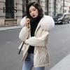 Drawstring Waist Coat Women Padded Jacket Thickened Plush Lined with Winter Stylish Outerwear Warm Puffer Faux Fur Hood for Work Streetwear