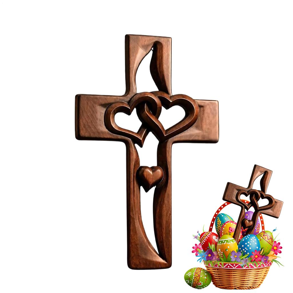 Handgefertigtes Holzkreuz in Herzform, verschlungen, handgeschnitzt, ausgeschnitten, Hochzeitskreuz, Heimdekoration für Paare, Ehepartner