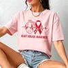 Heart Disease Awareness Women Cotton T Shirt Go Red Anatomical Heart EKG Red Ribbon Unisex Tee Trendy Charity Support Casual Tops