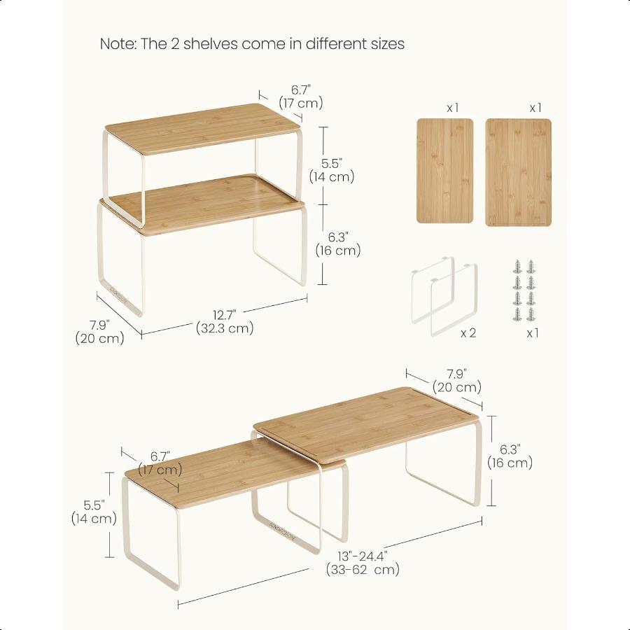 Bamboo Cabinet Organizer Shelf NiceLooking Set of 2 Kitchen Counter Shelves Kitchen Storage Spice Rack Stackable Expandable Nat