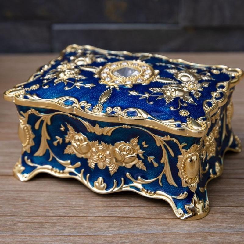 Elegant European Rose Engraved Metal Jewelry Box For Rings Necklaces Earrings With Soft Lining