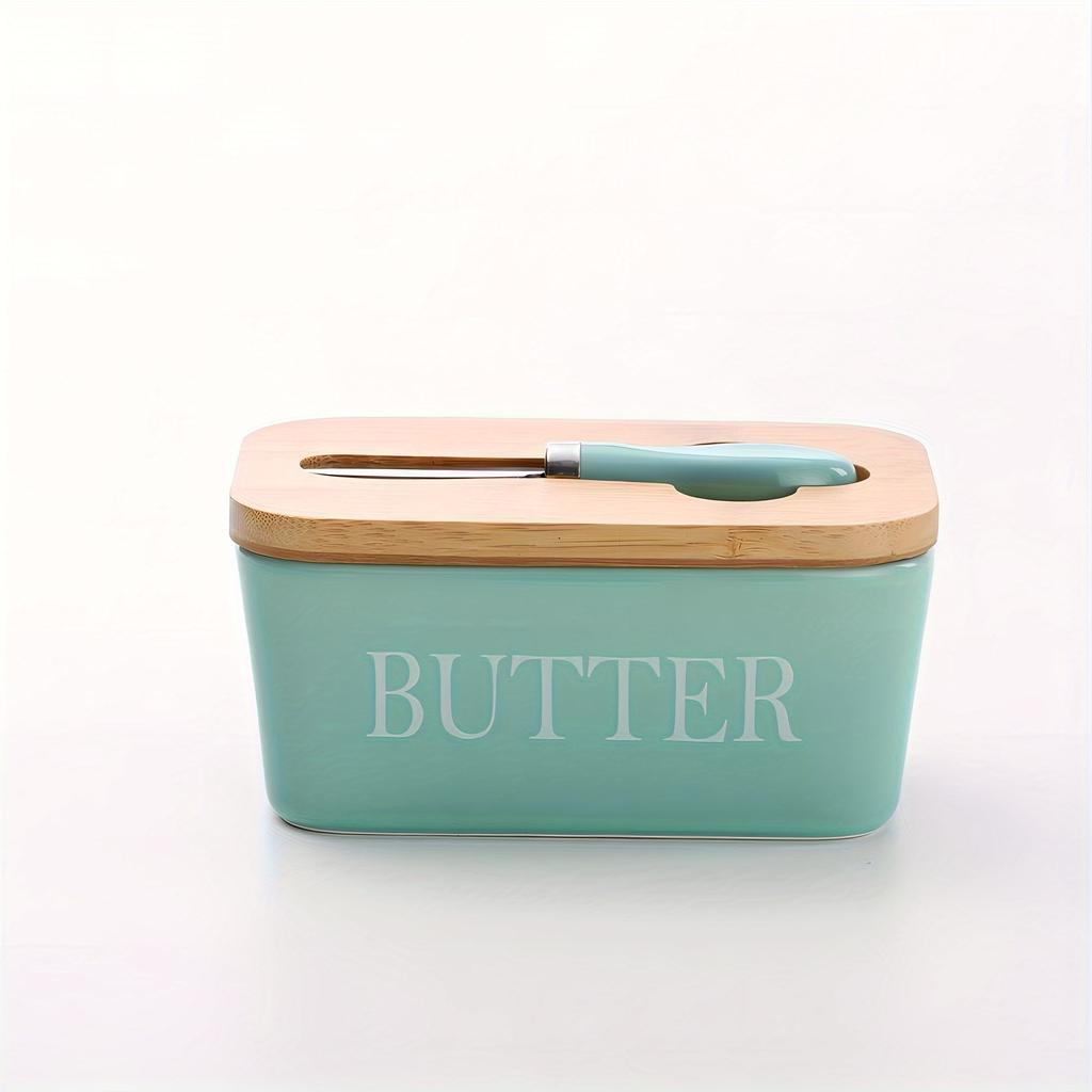 Ceramic Butter Boxes Dishes Cans Cheese Trays Vertical Containers Kitchen Food Storage Containers with Round Wooden Covers Boxes
